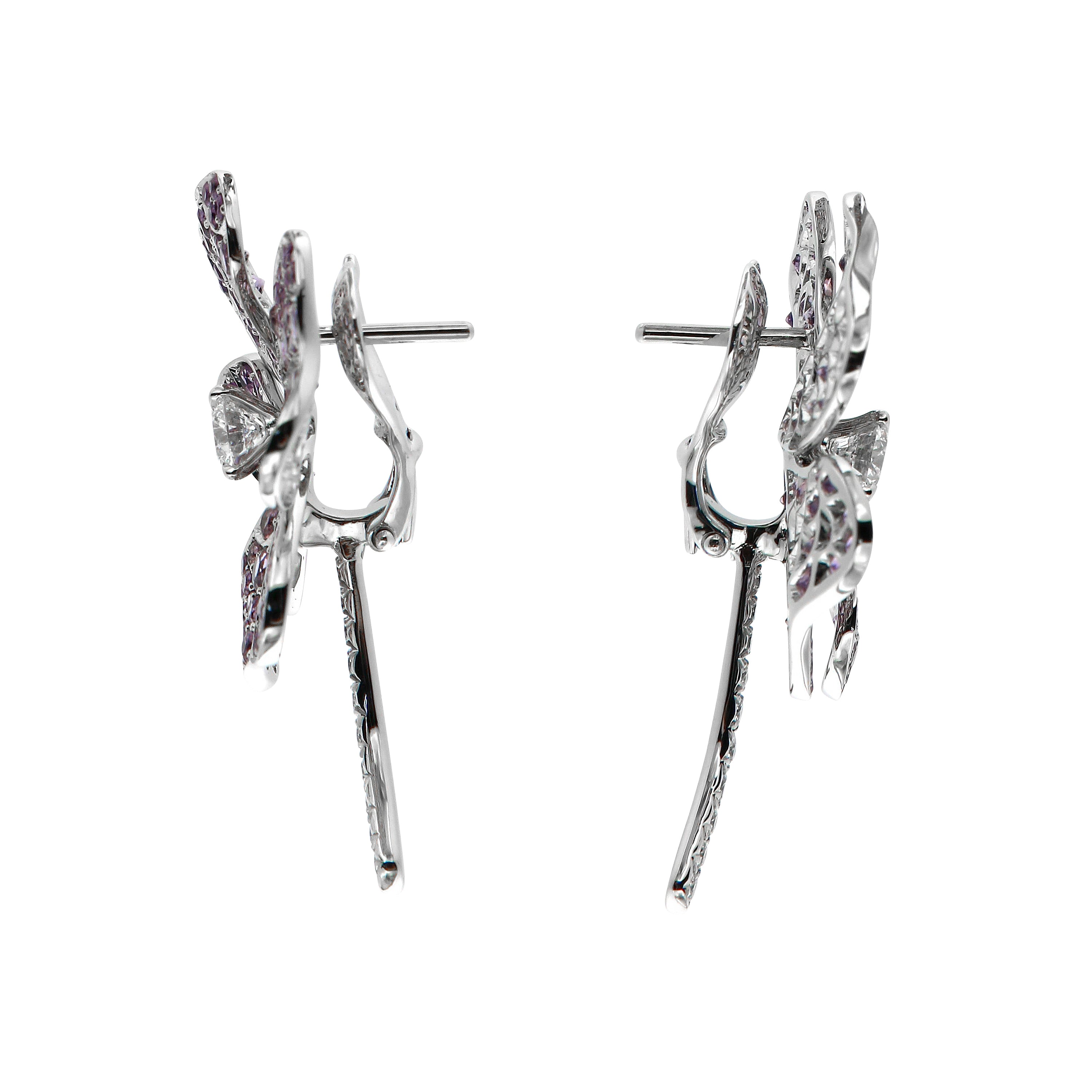 Earrings Palladium and White Gold with Purple Amethysts and White Diamonds