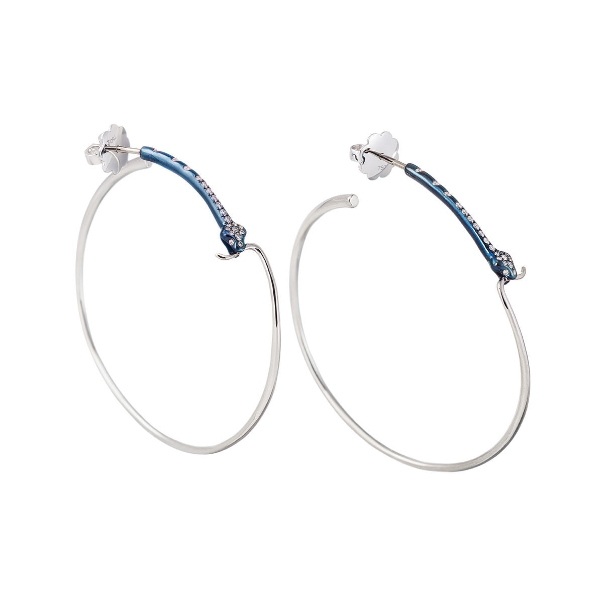 Earrings "Creoles" Palladium with Blue Rhodium and Wite Diamonds