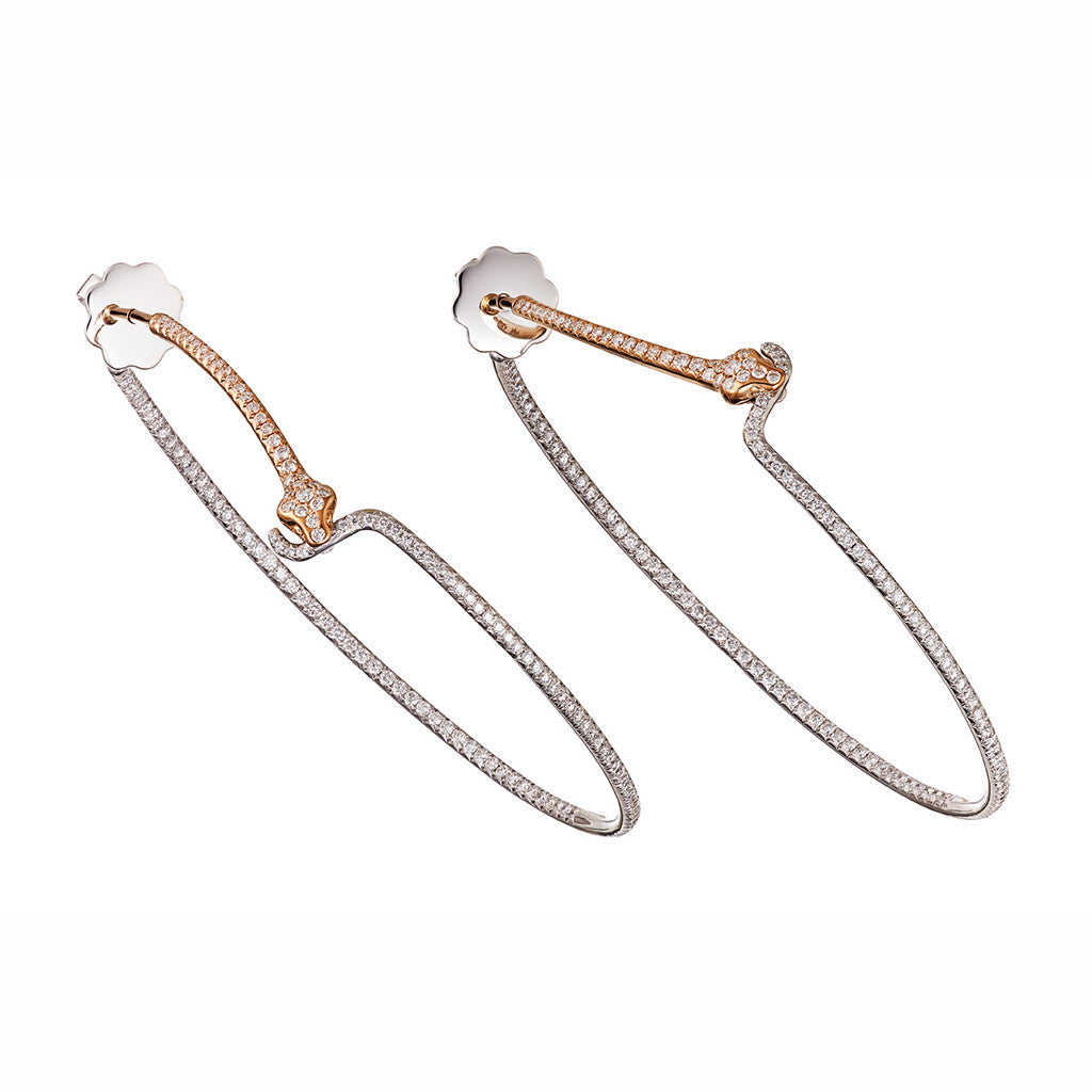 Earrings "Creoles" White and Pink Gold with White Diamonds