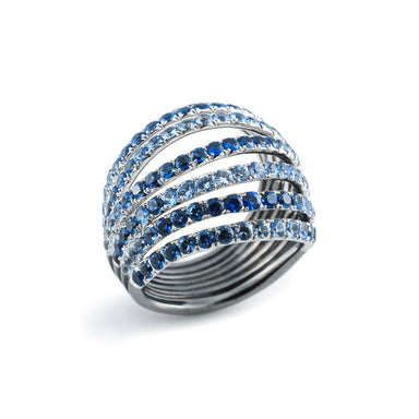 AENEA WAVE Collection Ring White Gold and Sterling Silver with Blue Sapphires 