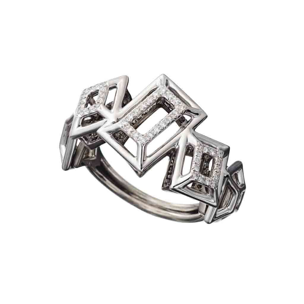 Ring White Gold with White and Black Diamonds