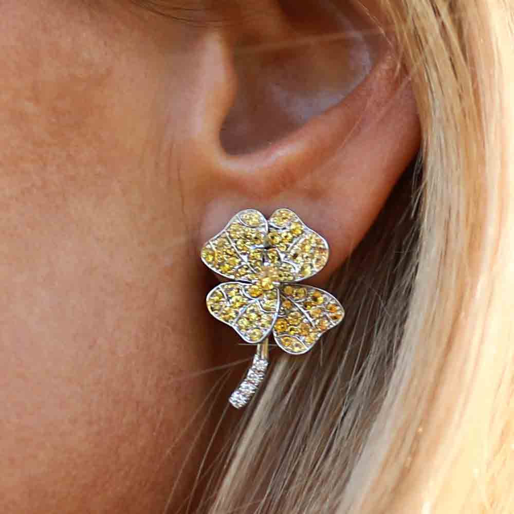Earrings White Gold with Yellow Sapphires and White Diamonds
