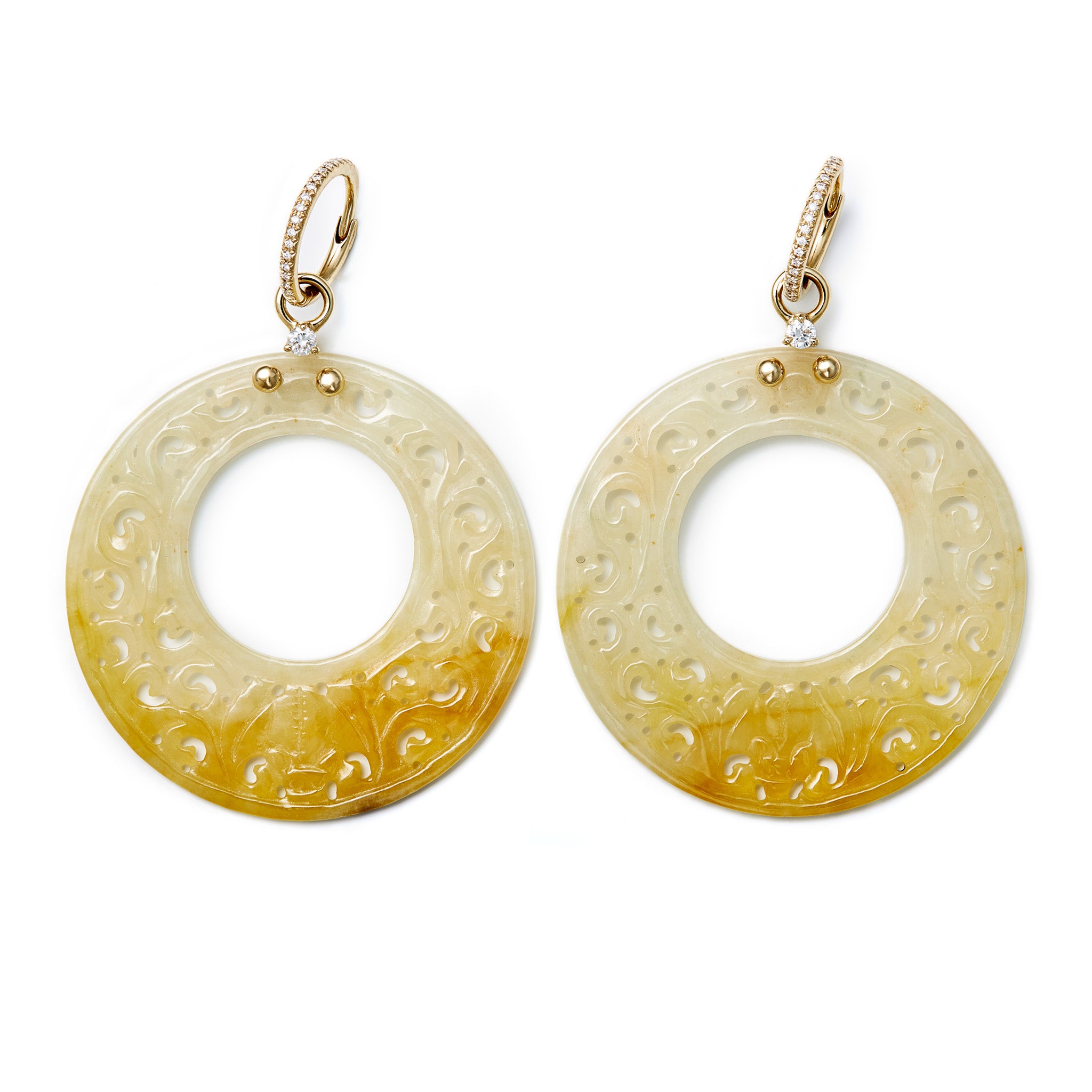 Earrings Jade Yellow Gold with White Diamonds