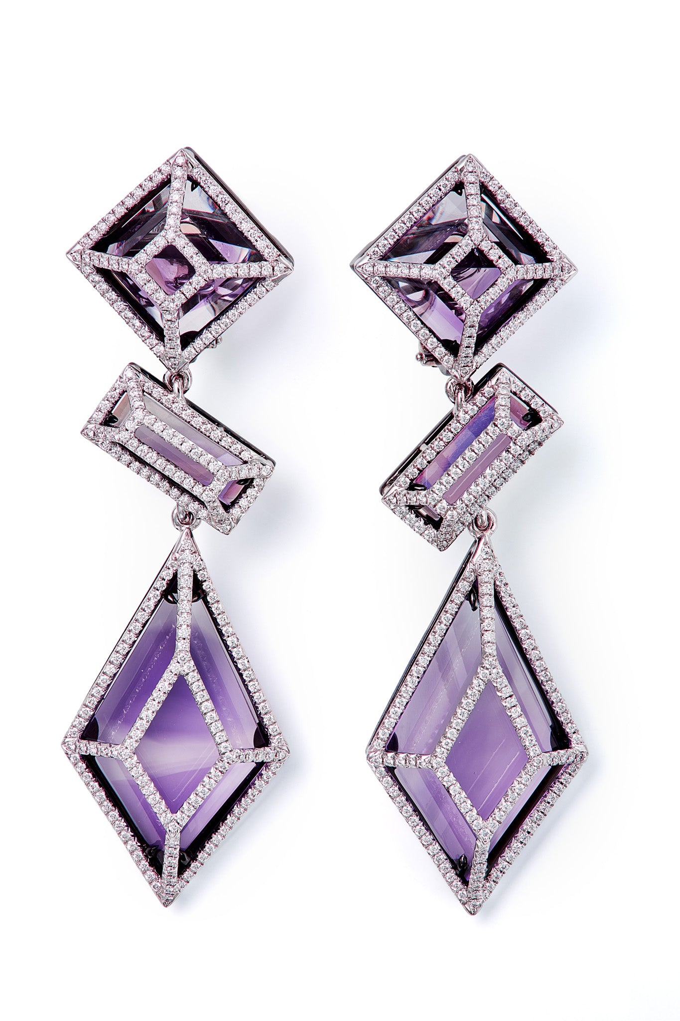 Facette Earrings White Gold with Purple Amethyst and White Diamonds