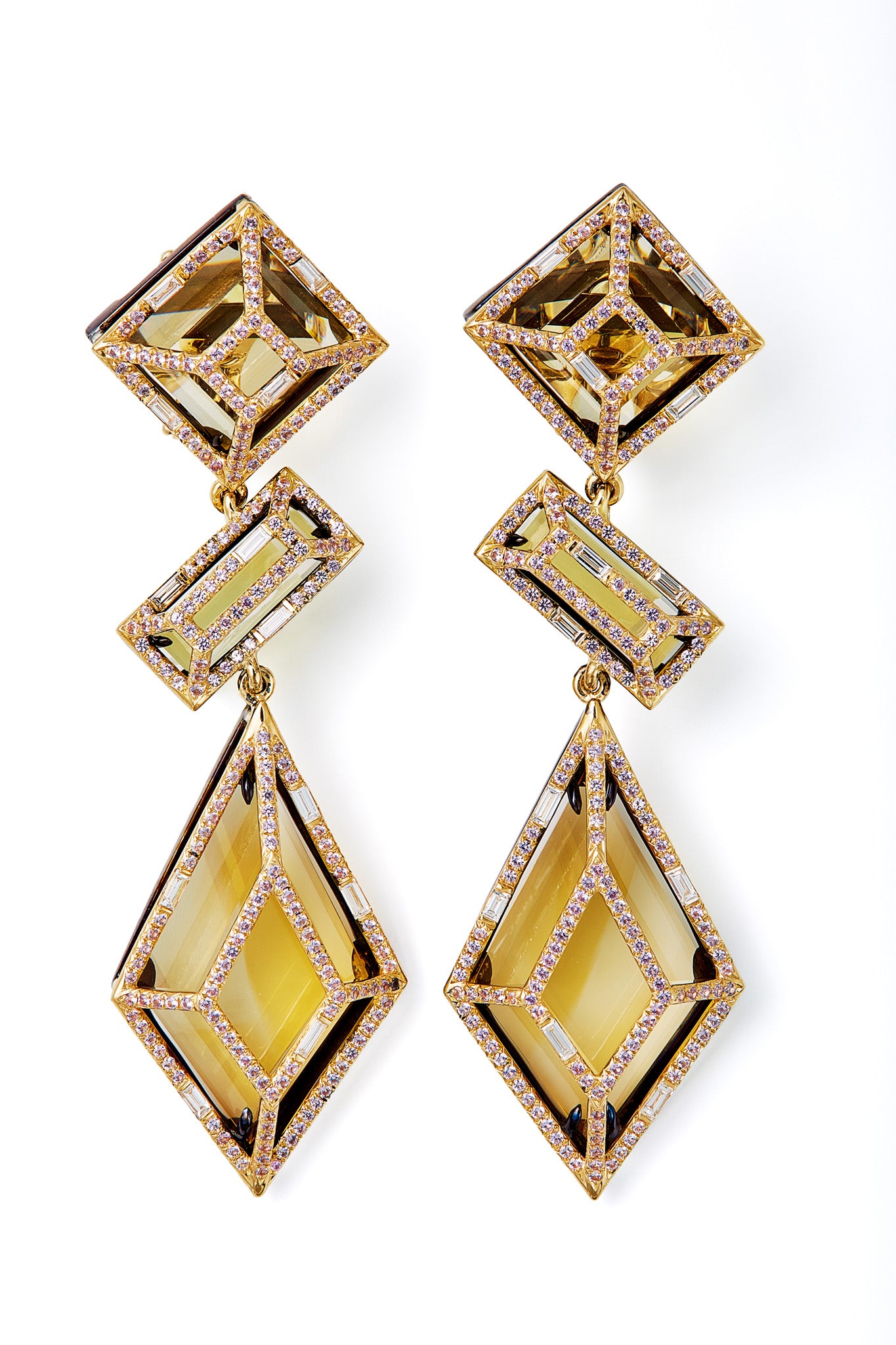 Facette Earrings Yellow Gold with Citrin, purple Sapphires and white Daimonds