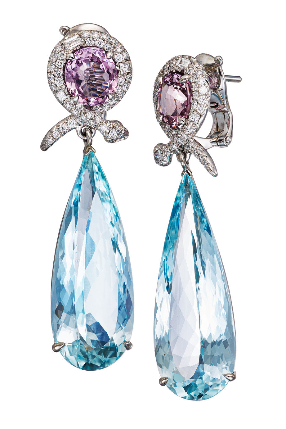 Earrings Pink Spinel and Aquamarine