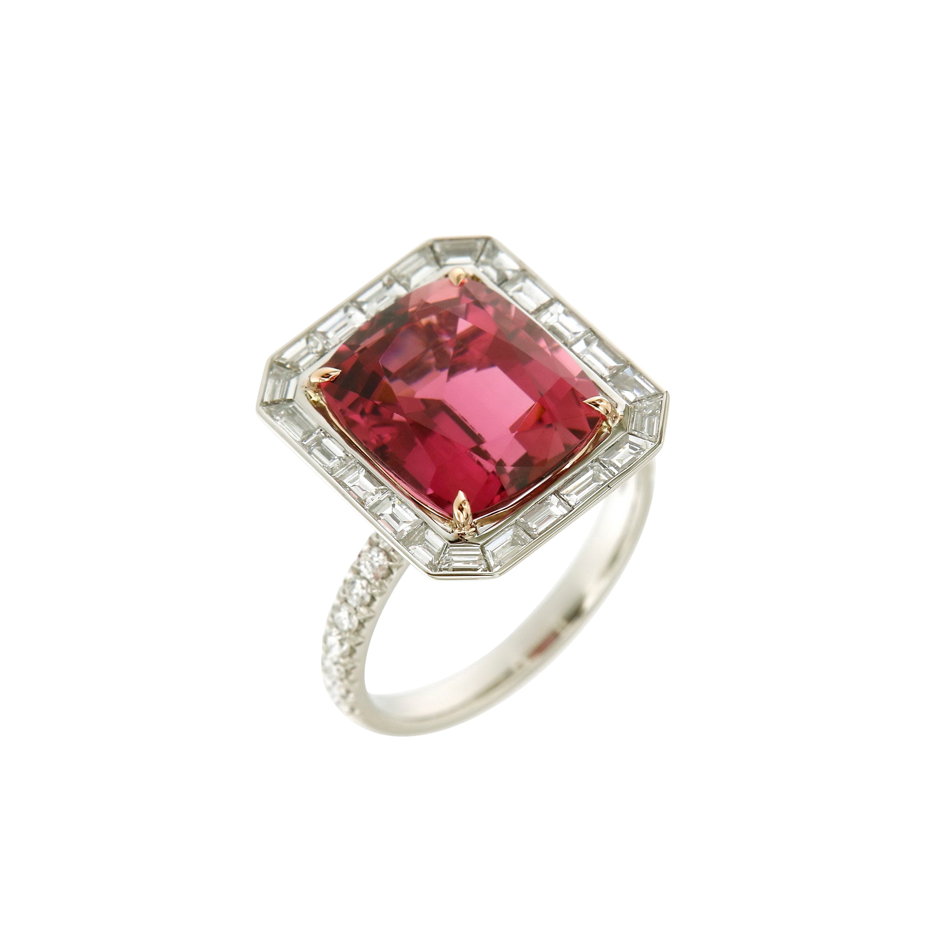 Ring White Gold with a 7.3ct. Pink Tourmaline and White Diamonds