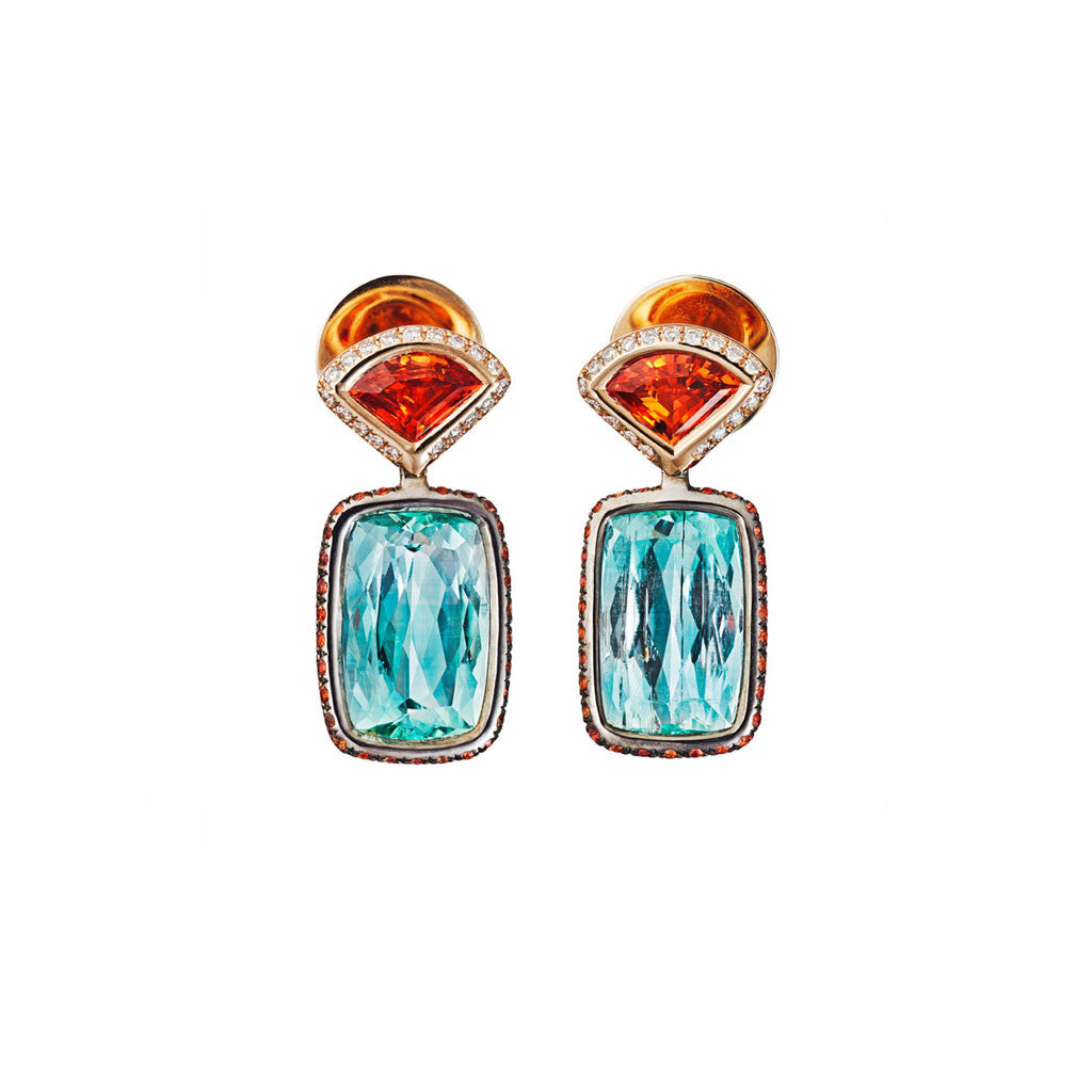 AENEA CANDY Collection Earrings Pink Gold and Rhodium-plated Sterling Silver with Berryls and Orange Sapphires