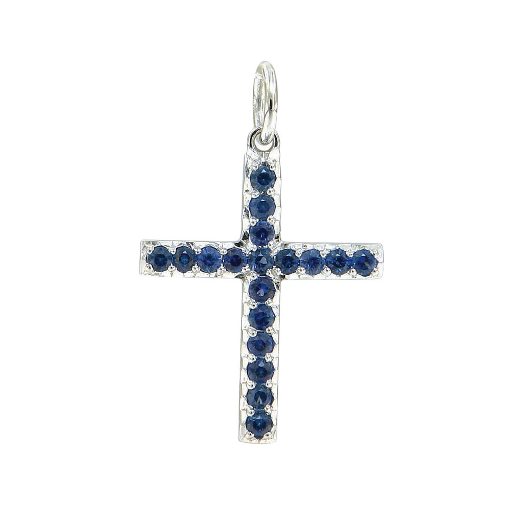 AENEA CHARM COLLECTION Pendant Cross WhiteGold with Blue Sapphires 