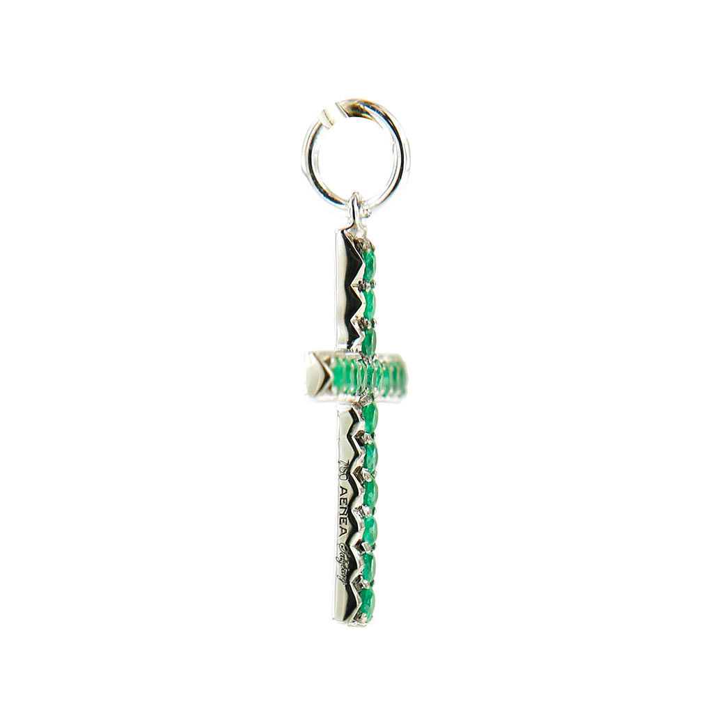 AENEA CHARM COLLECTION Pendant Cross White Gold with Emeralds