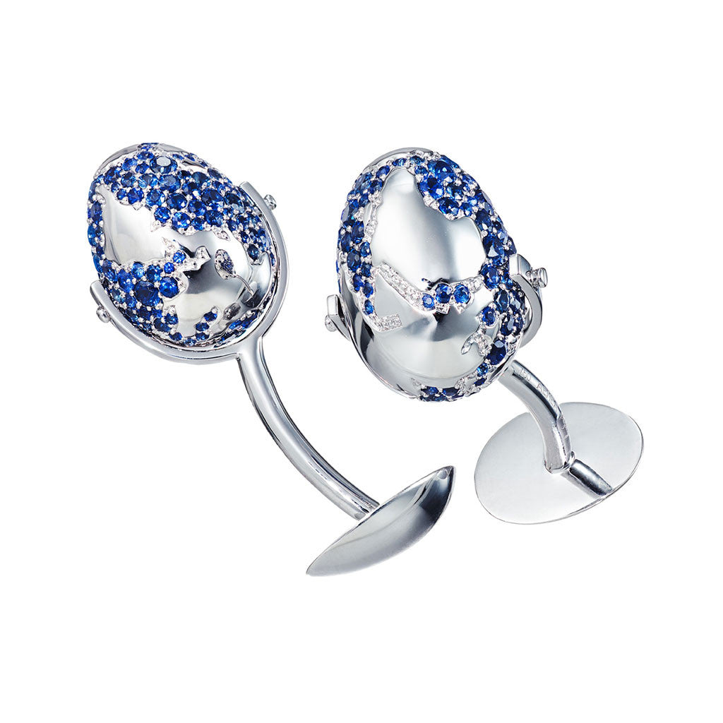 EGG Cufflinks "World" White Gold with Blue Sapphires