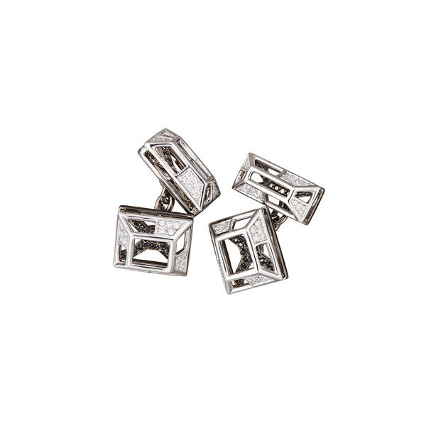 Cufflinks White Gold with White and Black Diamonds (Filled)
