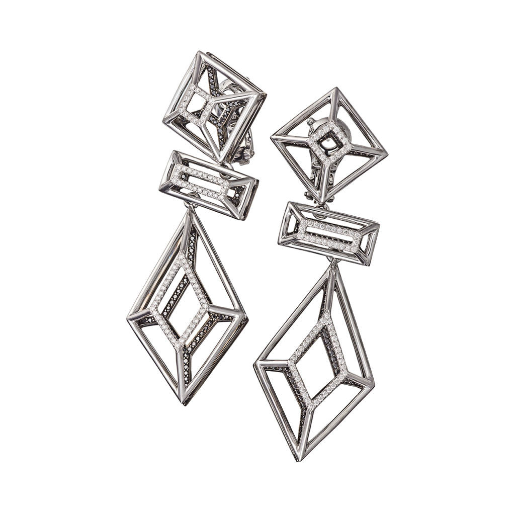 Earrings White Gold with White and Black Diamonds