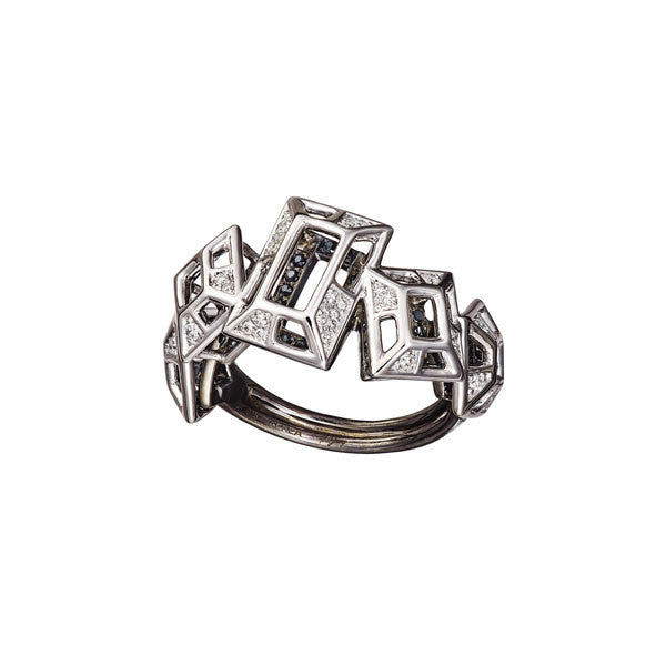 Ring White Gold with White and Black Diamonds (Filled)