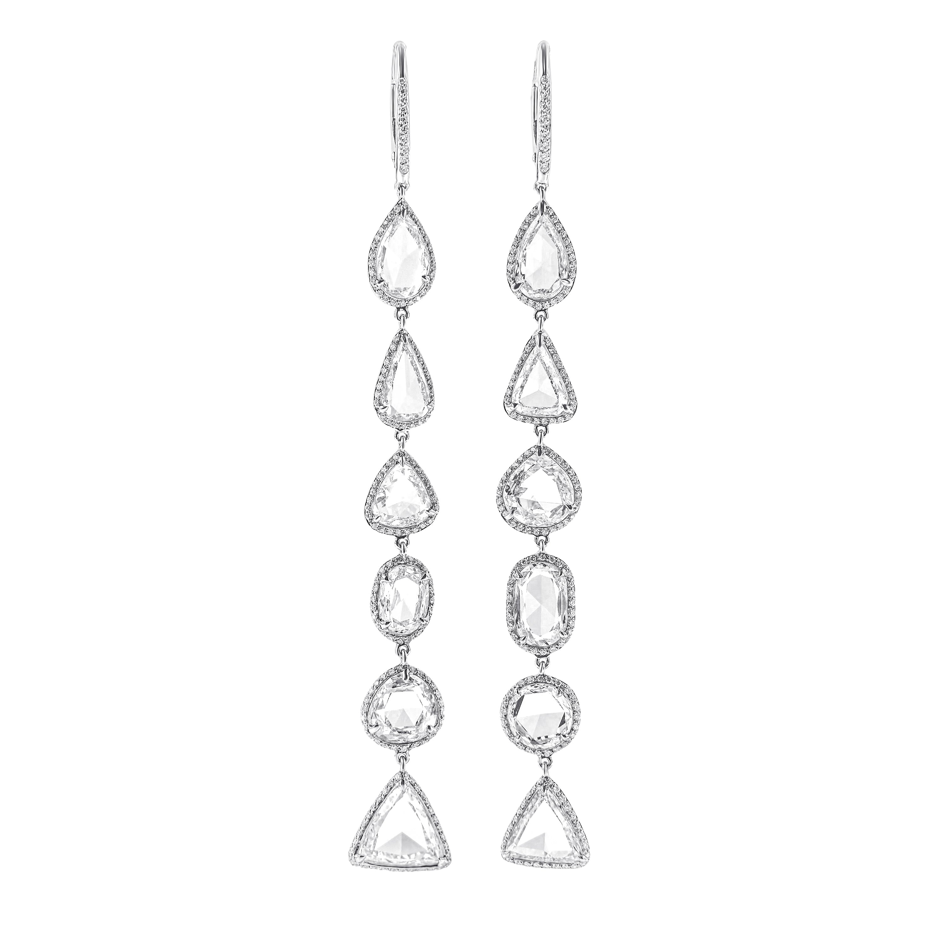 Earrings Platinum Rose Cut 14,23ct White Diamonds