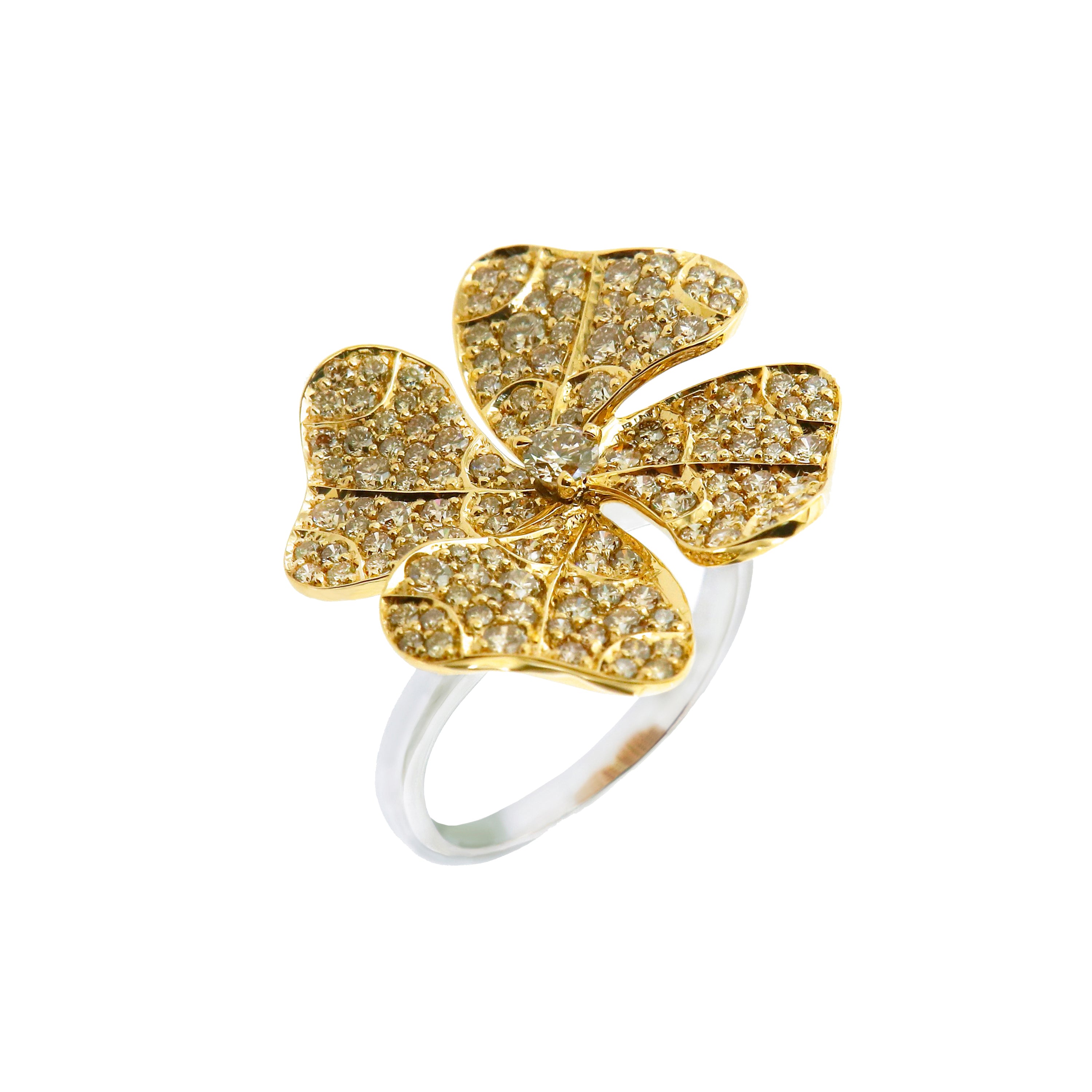 Ring White and Yellow Gold with Brown Diamonds