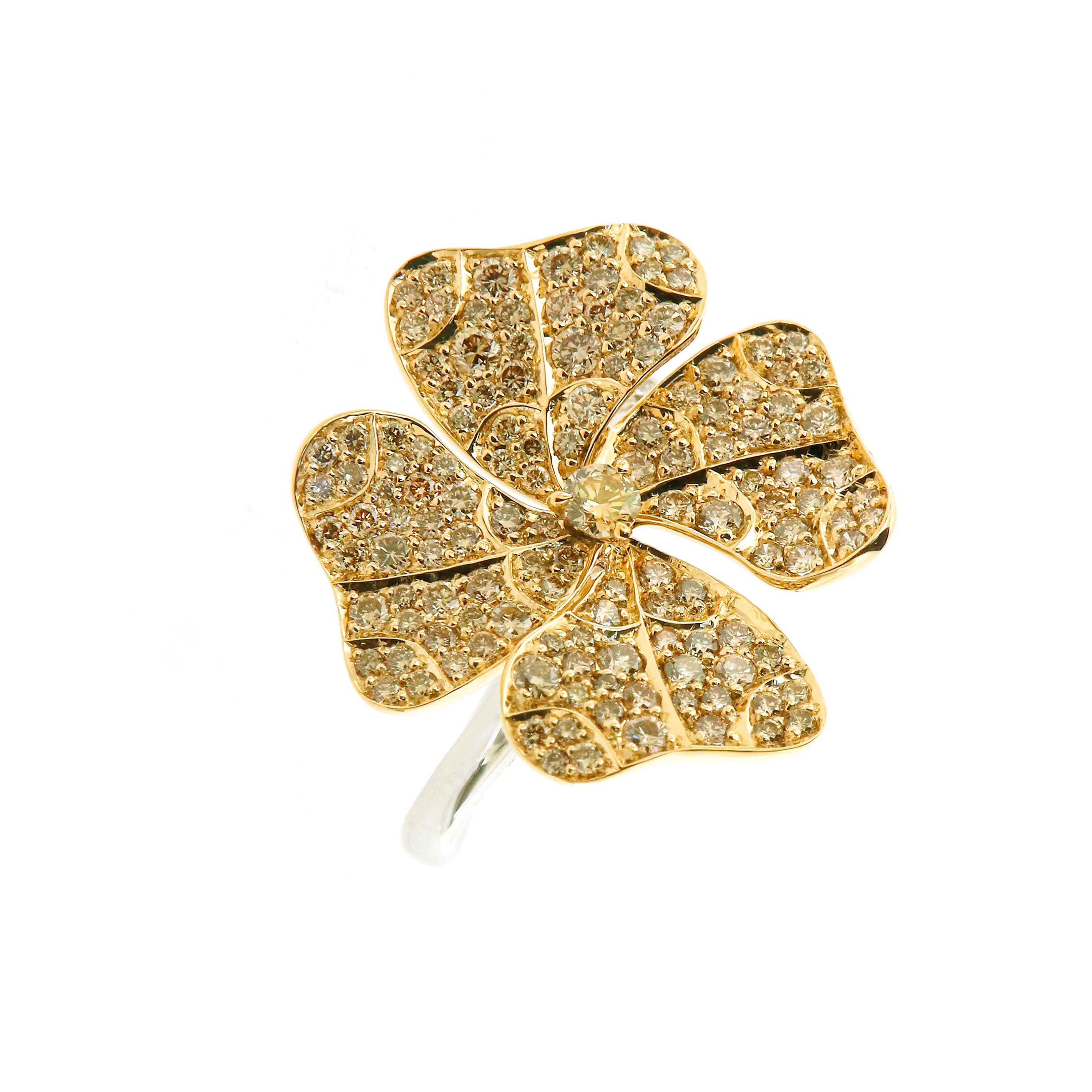 Ring White and Yellow Gold with Brown Diamonds