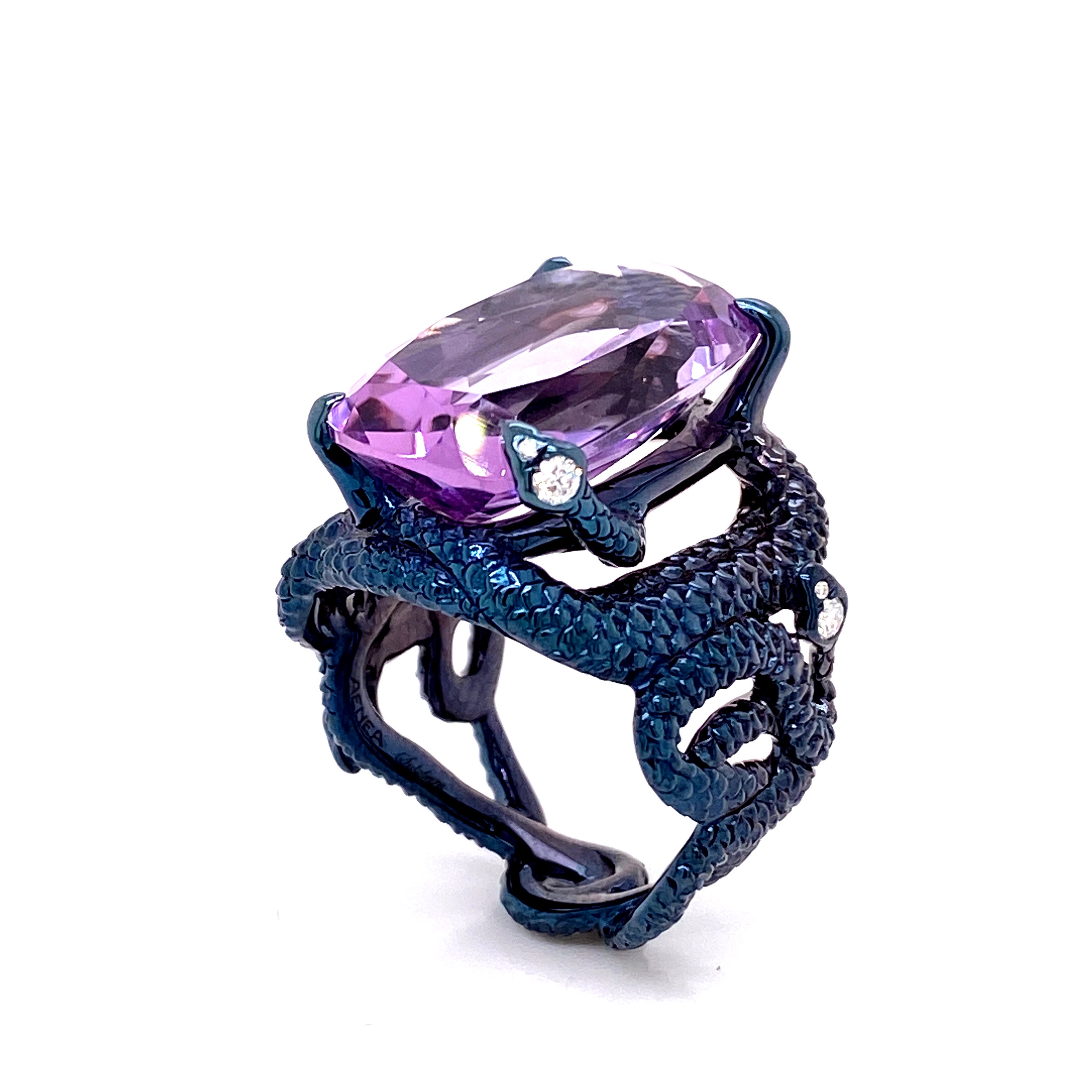 Ring Sterling Silver wirh Pink Amethyst and White Diamonds