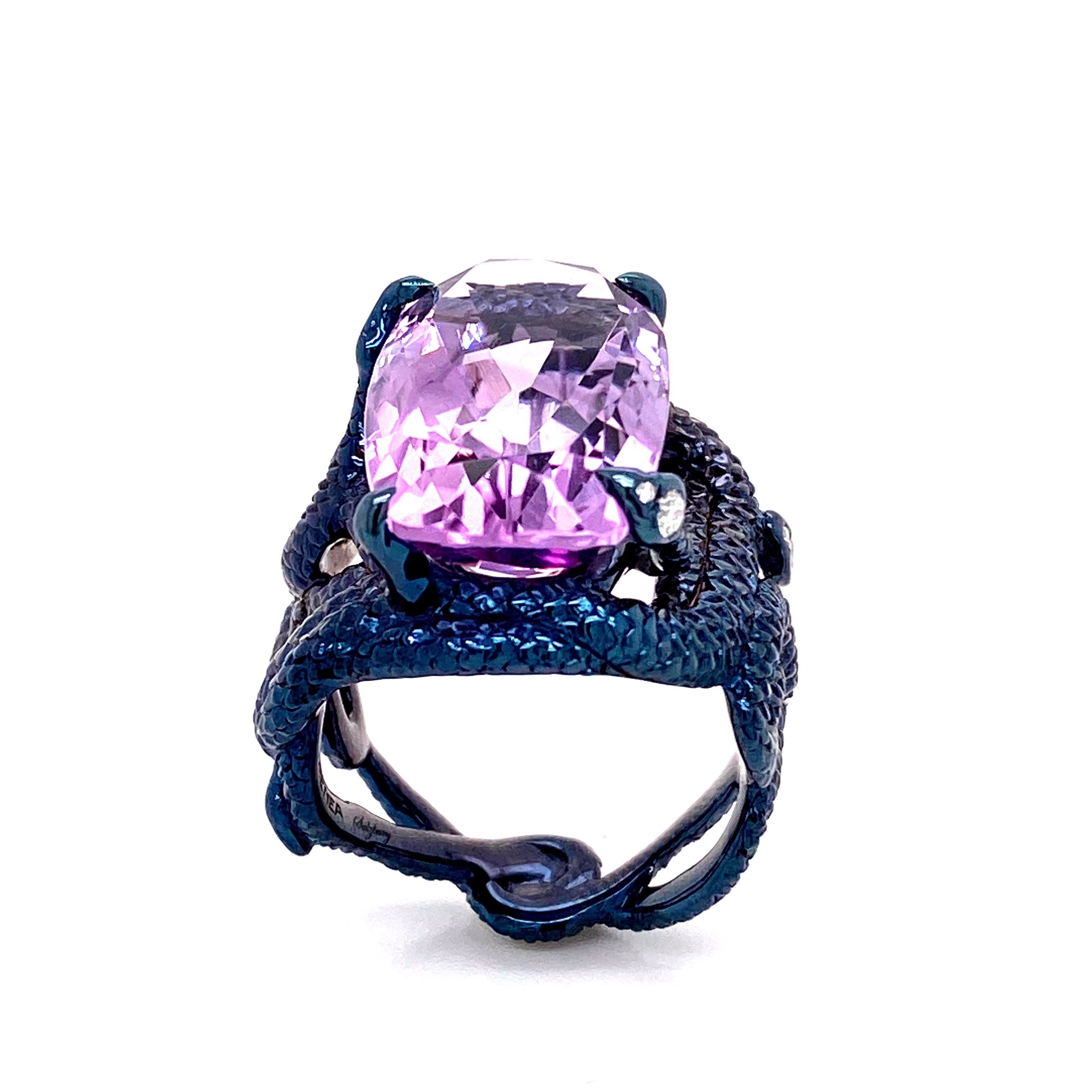 Ring Sterling Silver wirh Pink Amethyst and White Diamonds