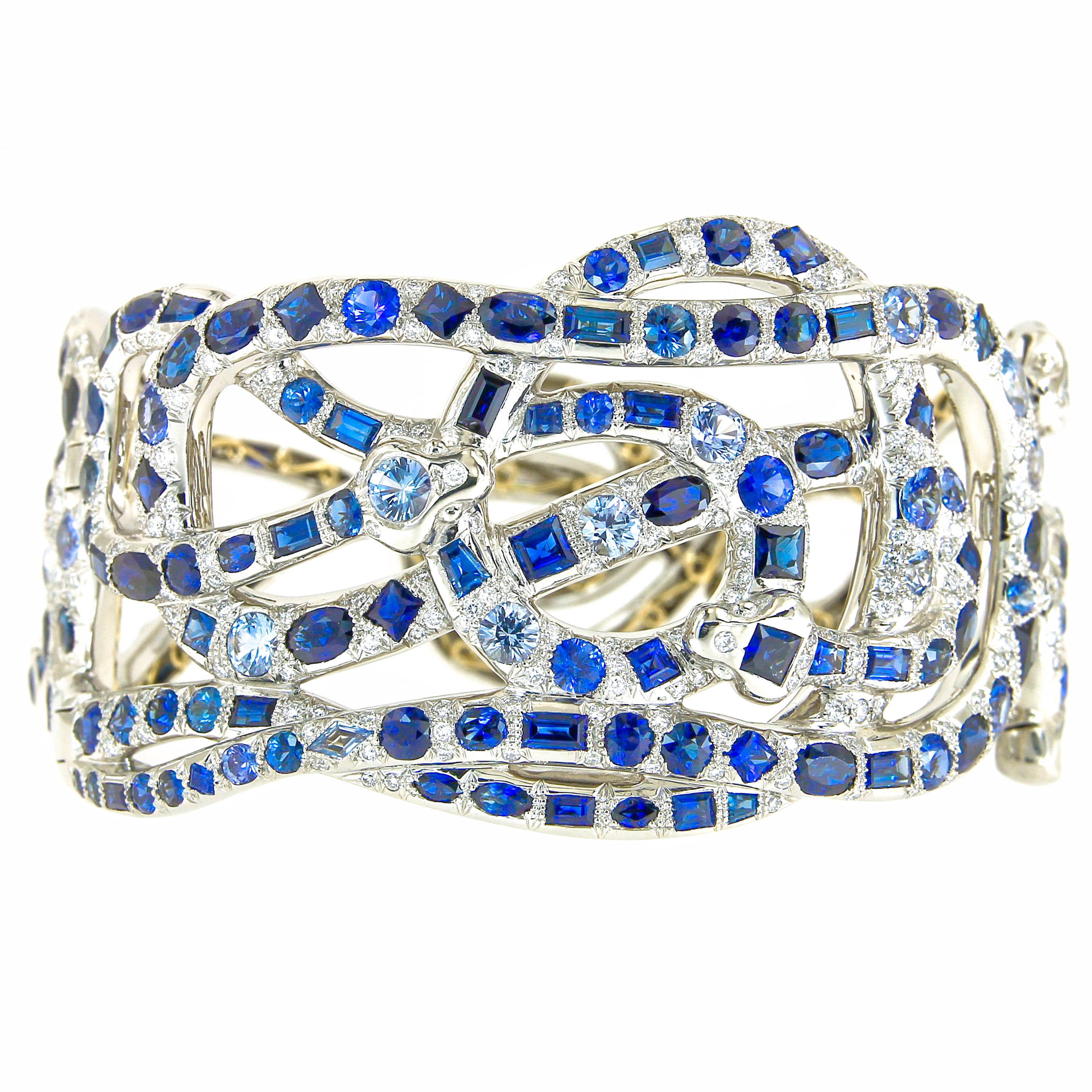Bangle Palladium with Blue Sapphires and White Diamonds