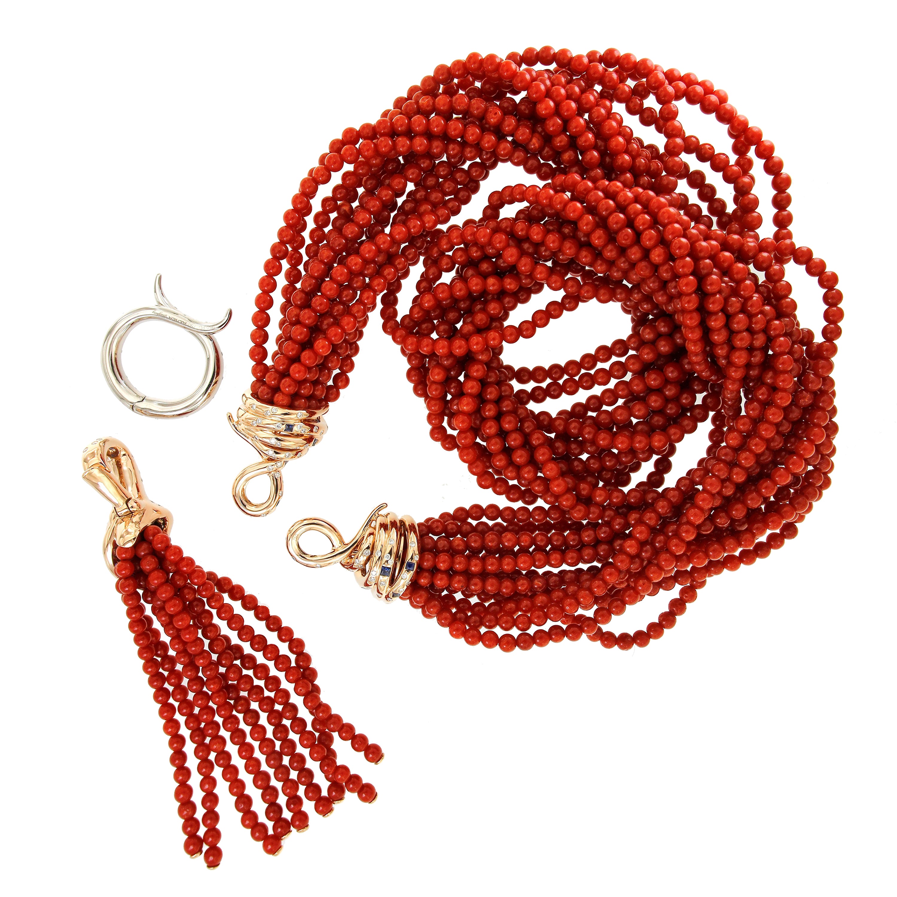 Necklace "Coral Tassle" Pink Gold with Corals