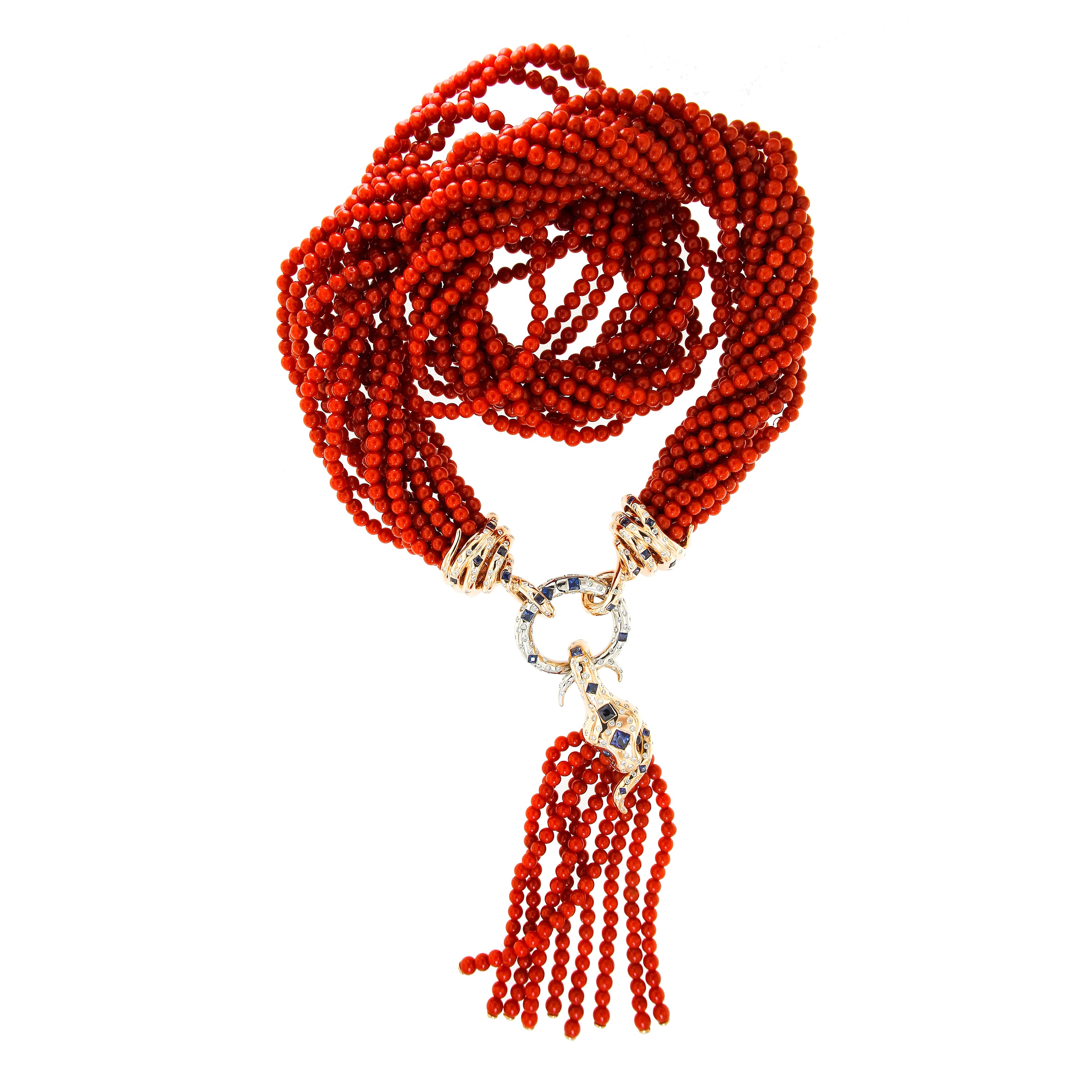 Necklace "Coral Tassle" Pink Gold with Corals