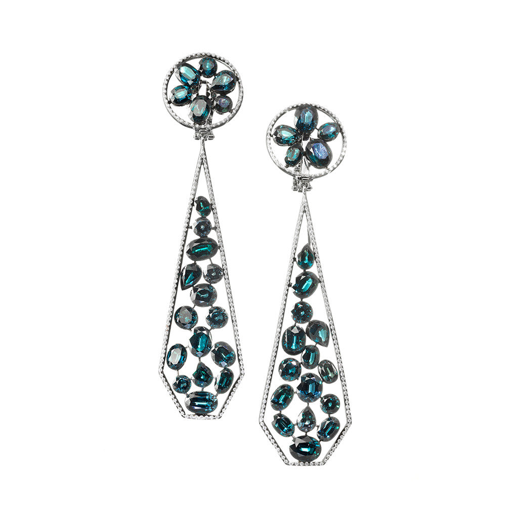 Earrings Platinum with rare colourchanging Spassartites and White Diamonds !Limited Edition!