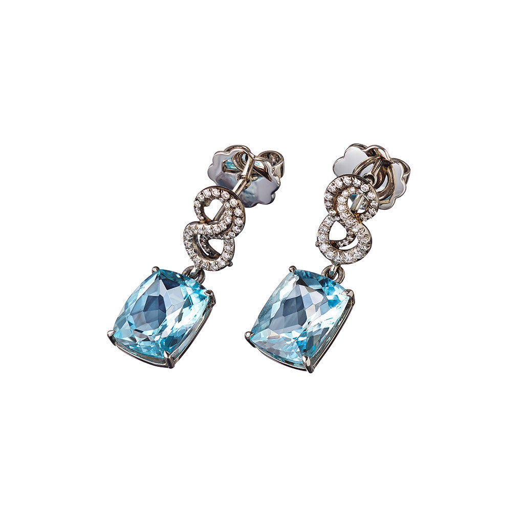 AENEA SARPA Collection Earrings Platinum with Aquamarines and White Diamonds 