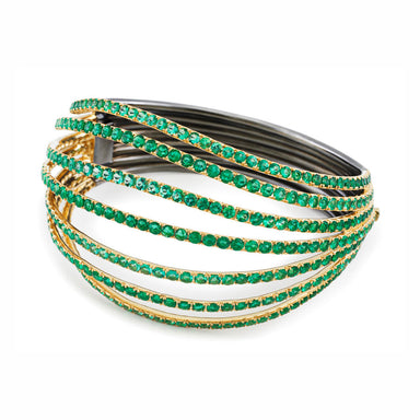 AENEA WAVE Collection Bangle Yellow Gold and Rhodium-plated Sterling Silver with Emeralds