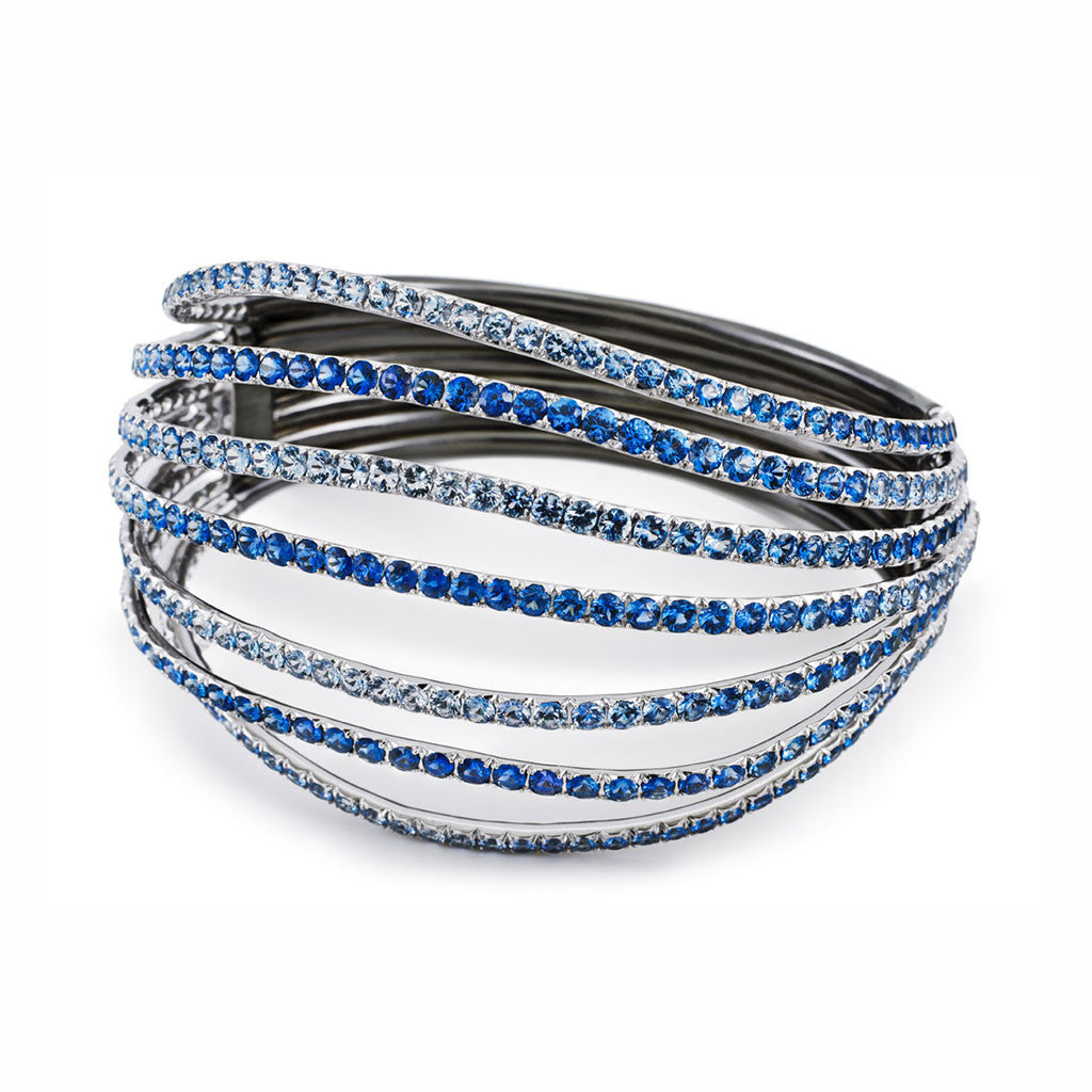 AENEA WAVE Collection Bangle White Gold and Rhodium-plated Sterling Silver with Blue Sapphires