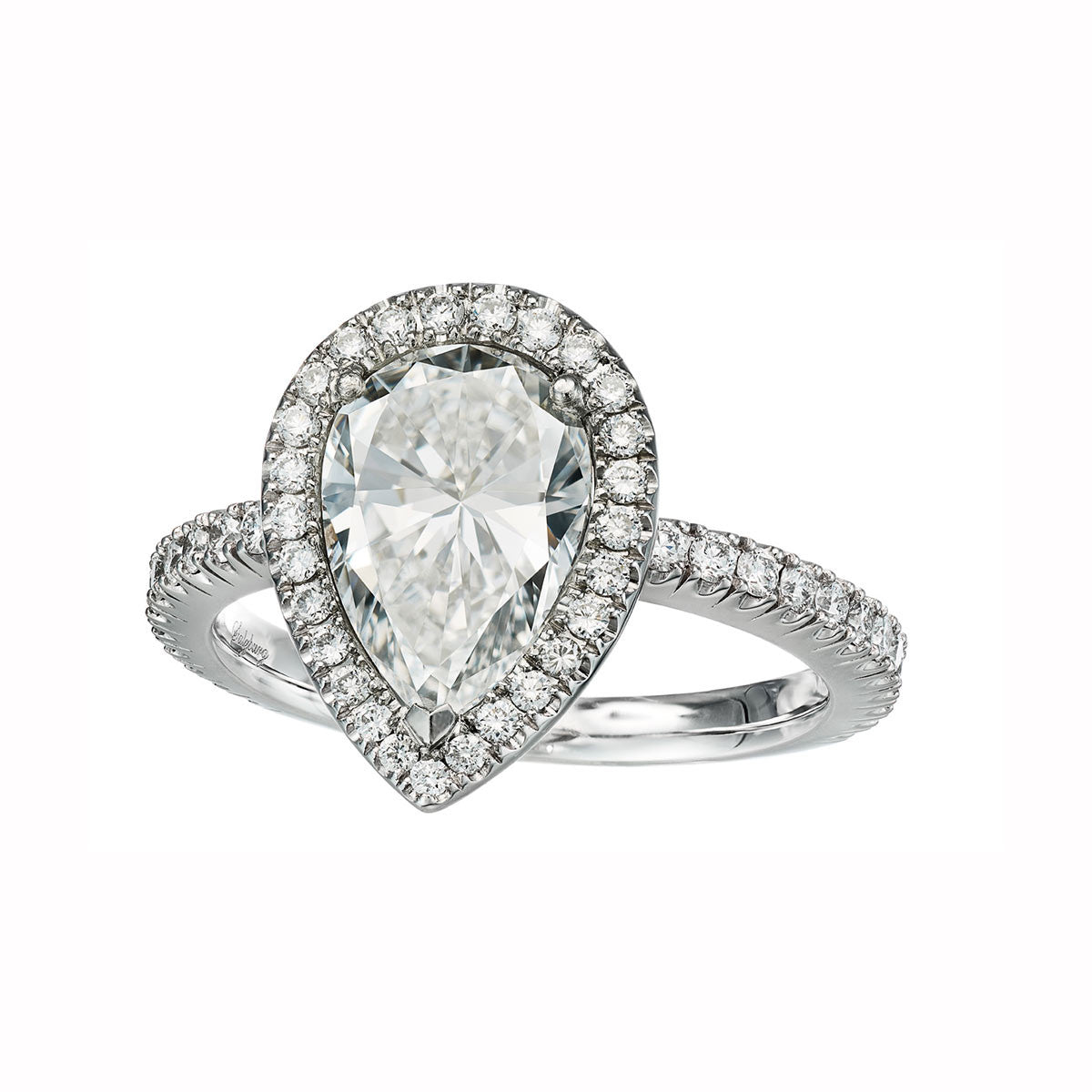 Ring Platinum with a 2,01ct. pearshape White Diamond