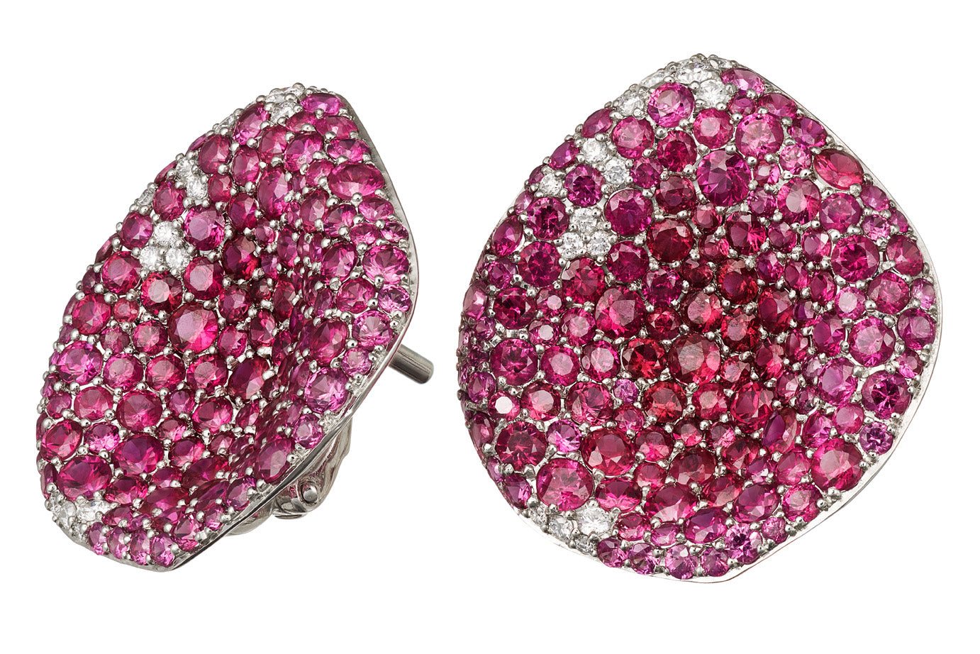 Earrings "Mariandl Rose" White Gold with Rubies and White Diamonds