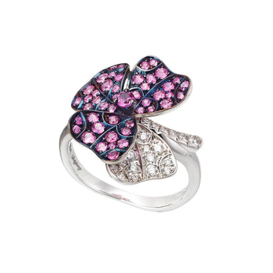AENEA QUADRIFOGLIO Collection Ring White Gold, Palladium with Pink Sapphires and White Diamonds