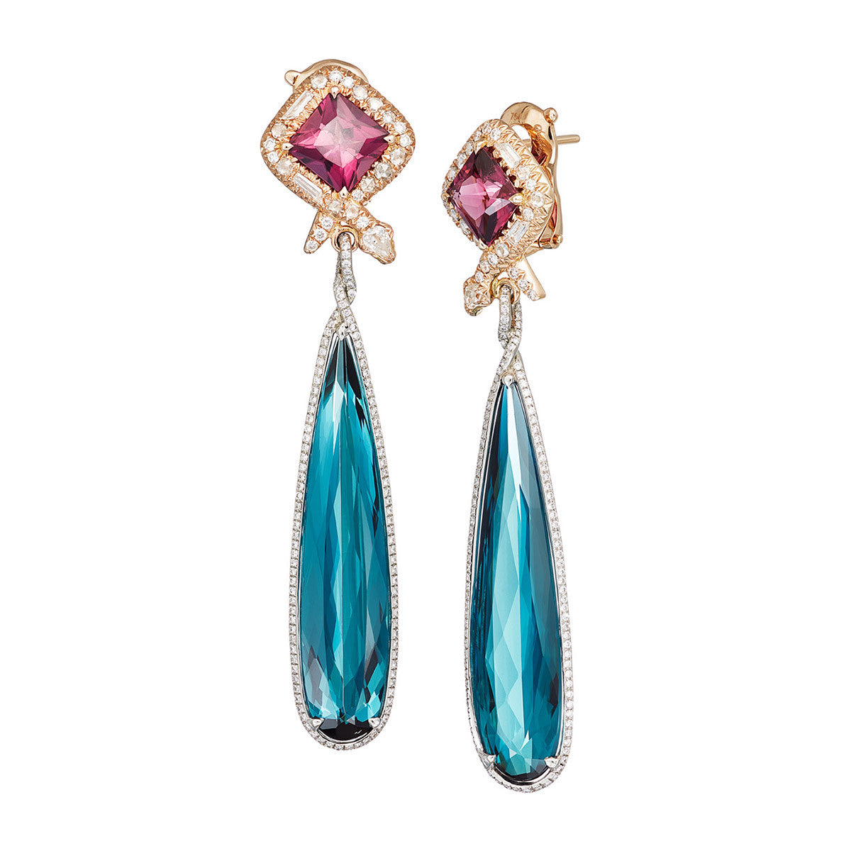 Earrings Red and Blue Tourmalines