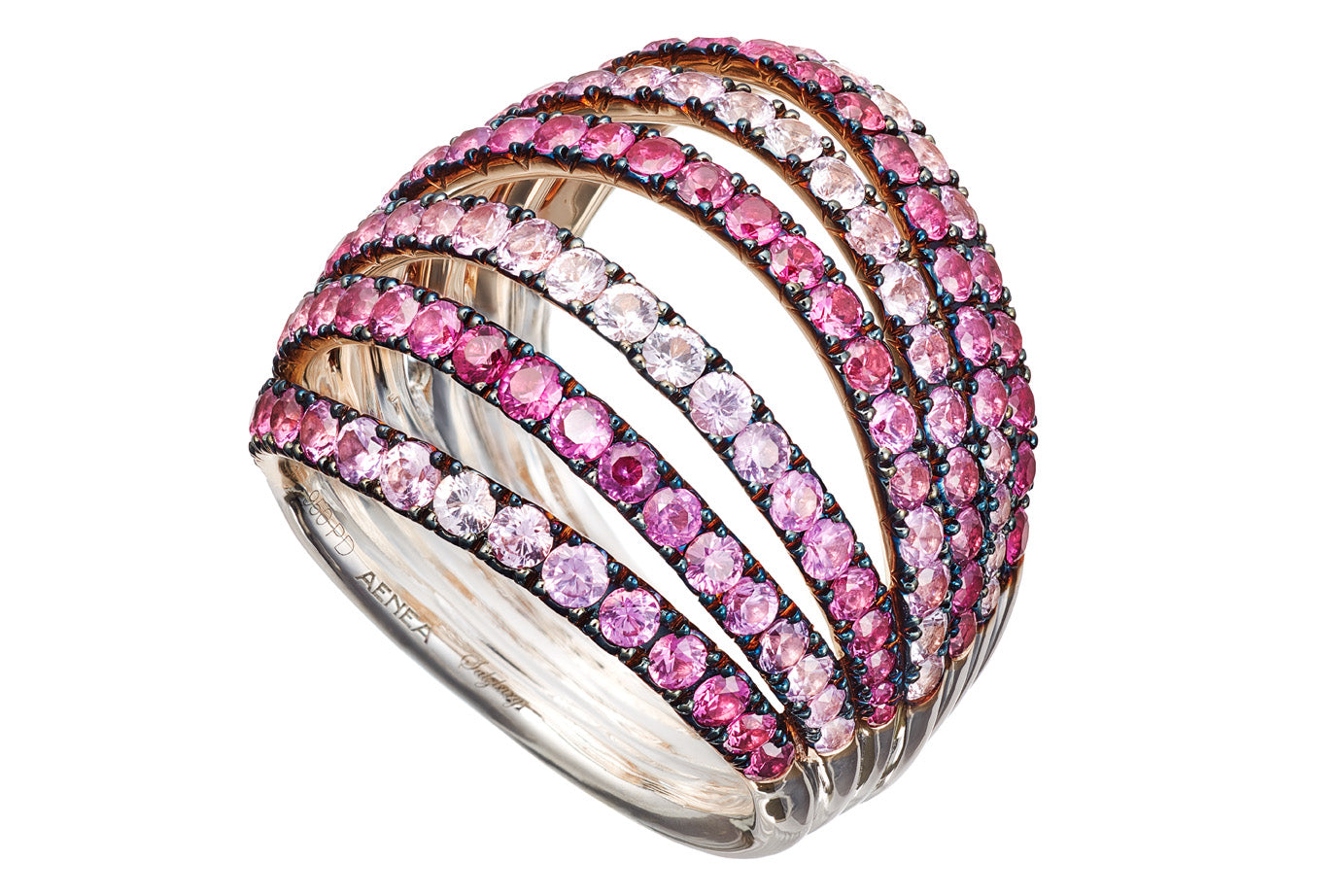 AENEA WAVE Collection Ring Pink Gold and Palladium with Pink Sapphires
