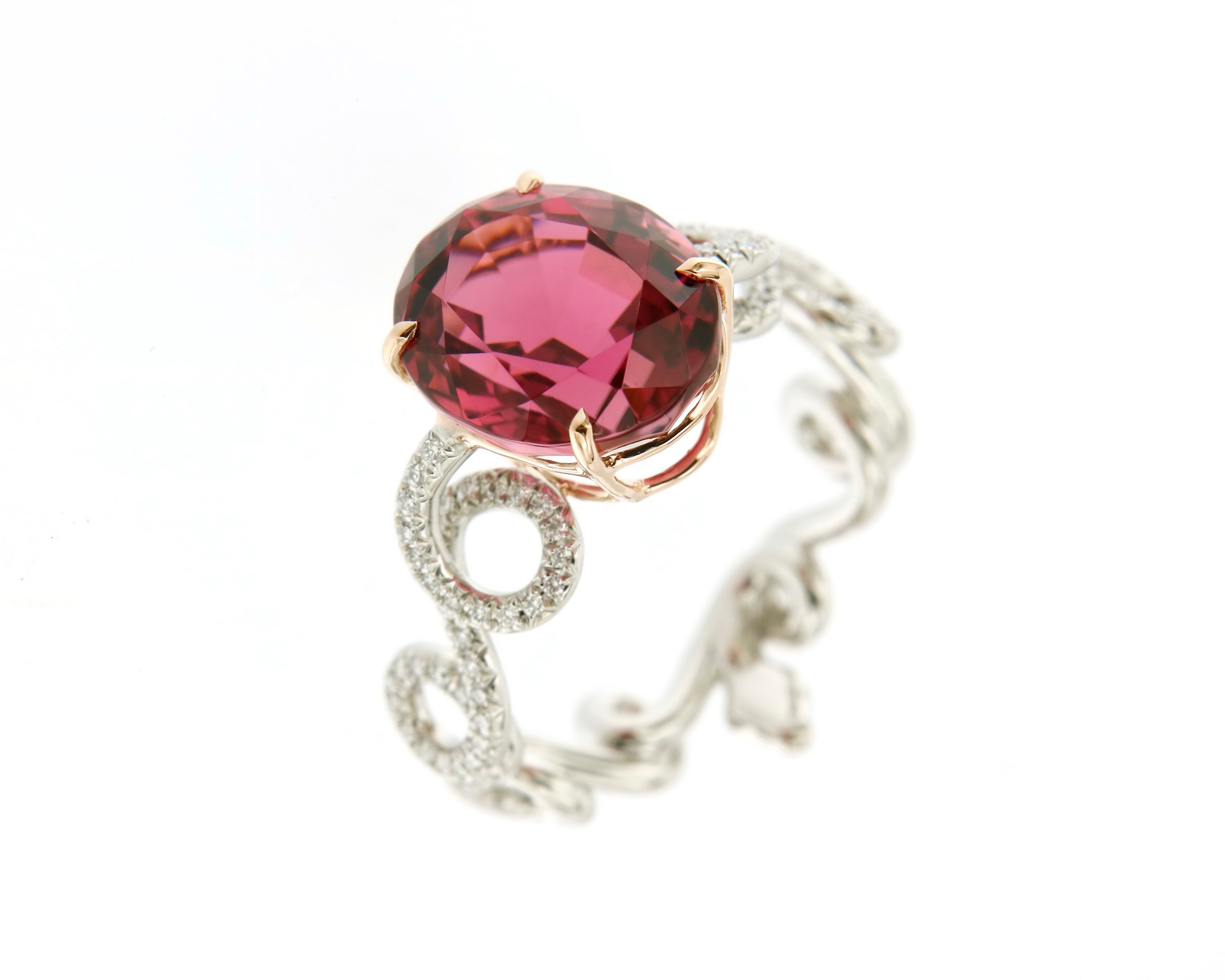 Ring Platinum with a Pink Tourmaline and White Diamonds