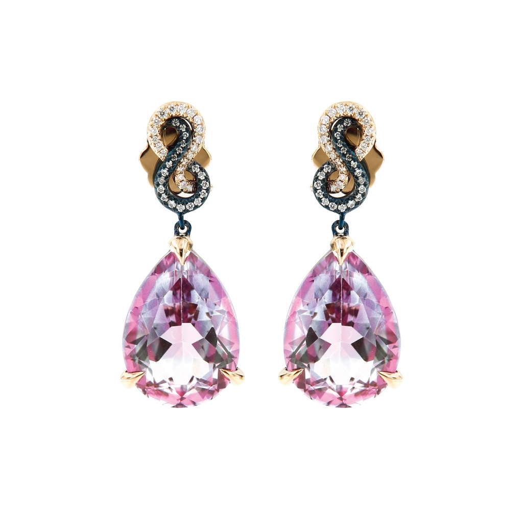 AENEA SARPA Collection Earrings Pink Gold with Pink Topaz and White Diamonds