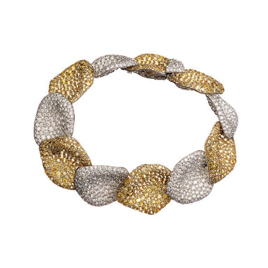AENEA Foglio di Rosa Collection Bracelet White Gold with White Diamonds and Yellow Sapphires 