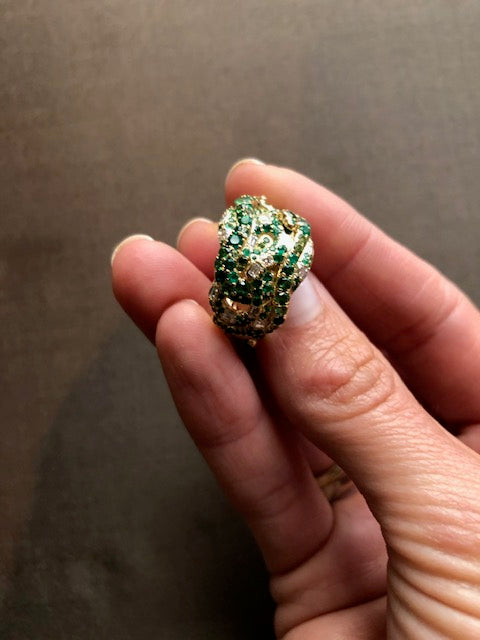 Ring "4 Snakes" Yellow Gold with Emeralds and White Diamonds
