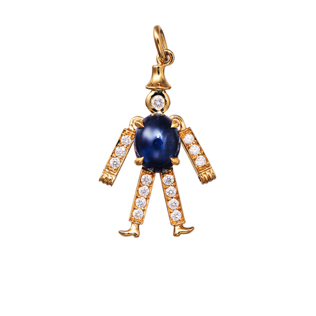 AENEA CHARM COLLECTION Pendant Jumping Jack Platinum, Rose Gold or Yellow Gold with Blue Sapphires 