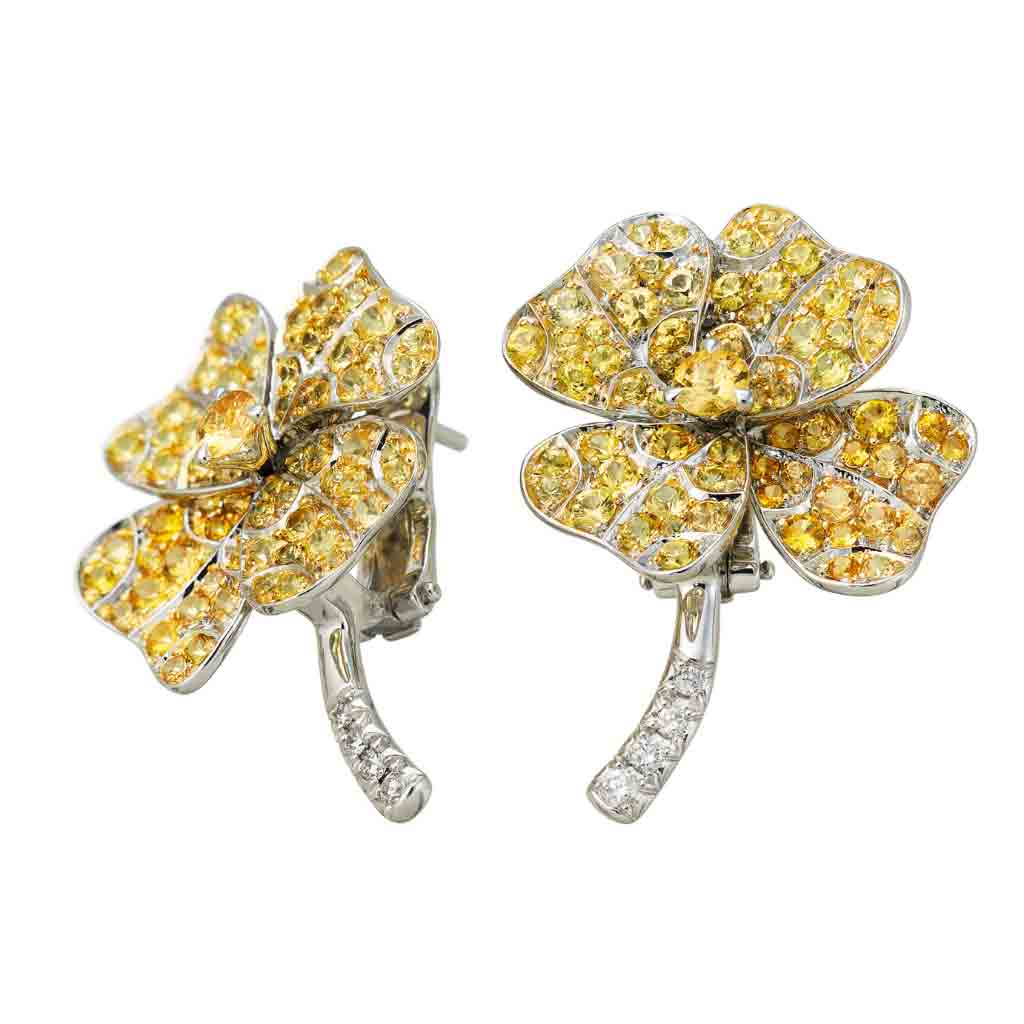 Earrings White Gold with Yellow Sapphires and White Diamonds